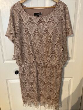 Laura Metallic Lace Fringe Top in Taupe Shimmer